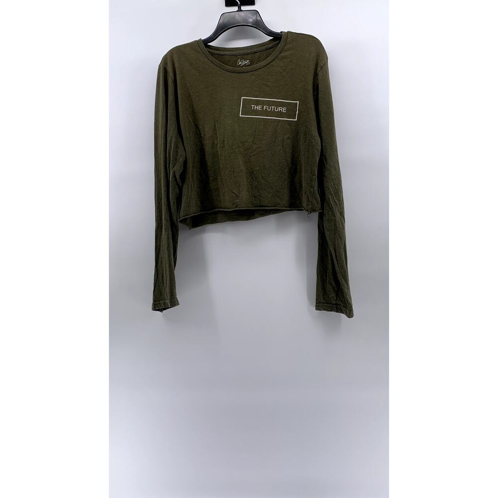 CITY STREETS Women's Olive Green Crewneck The Future Long Sleeve Top SZ M